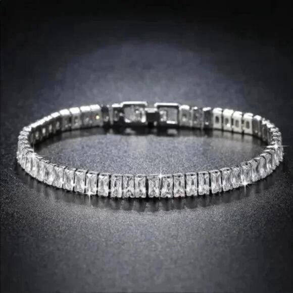 7” NEW 925 STERLING SILVER PRINCESS CUT DIAMOND BRACELET - Picture 2 of 6